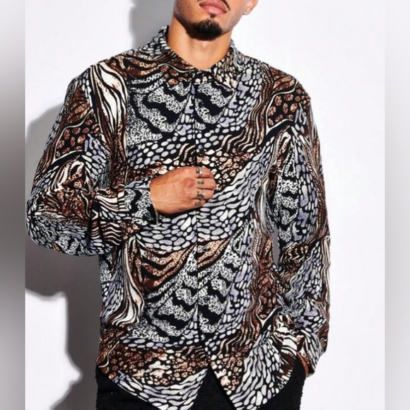 Manfinity Men Long Sleeve Shirt Zebra Striped & Leopard Print/Large - Picture 3 of 6